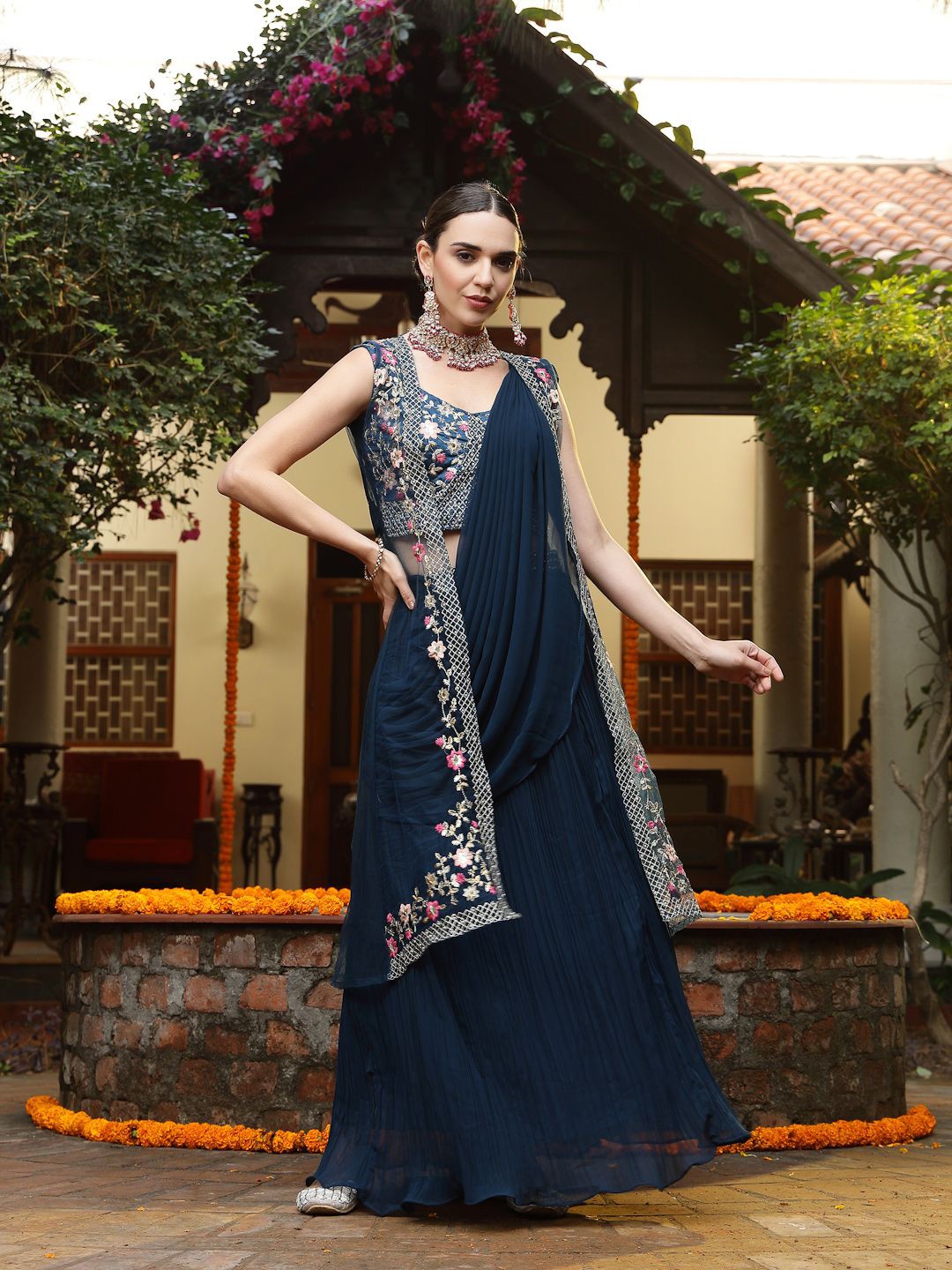 

Stylum Embroidered Beads and Stones Ready to Wear Lehenga & Blouse With Dupatta, Teal