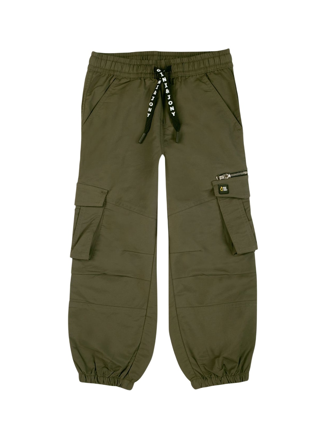 

Gini and Jony Boys Printed Comfort Cargos Trousers, Olive