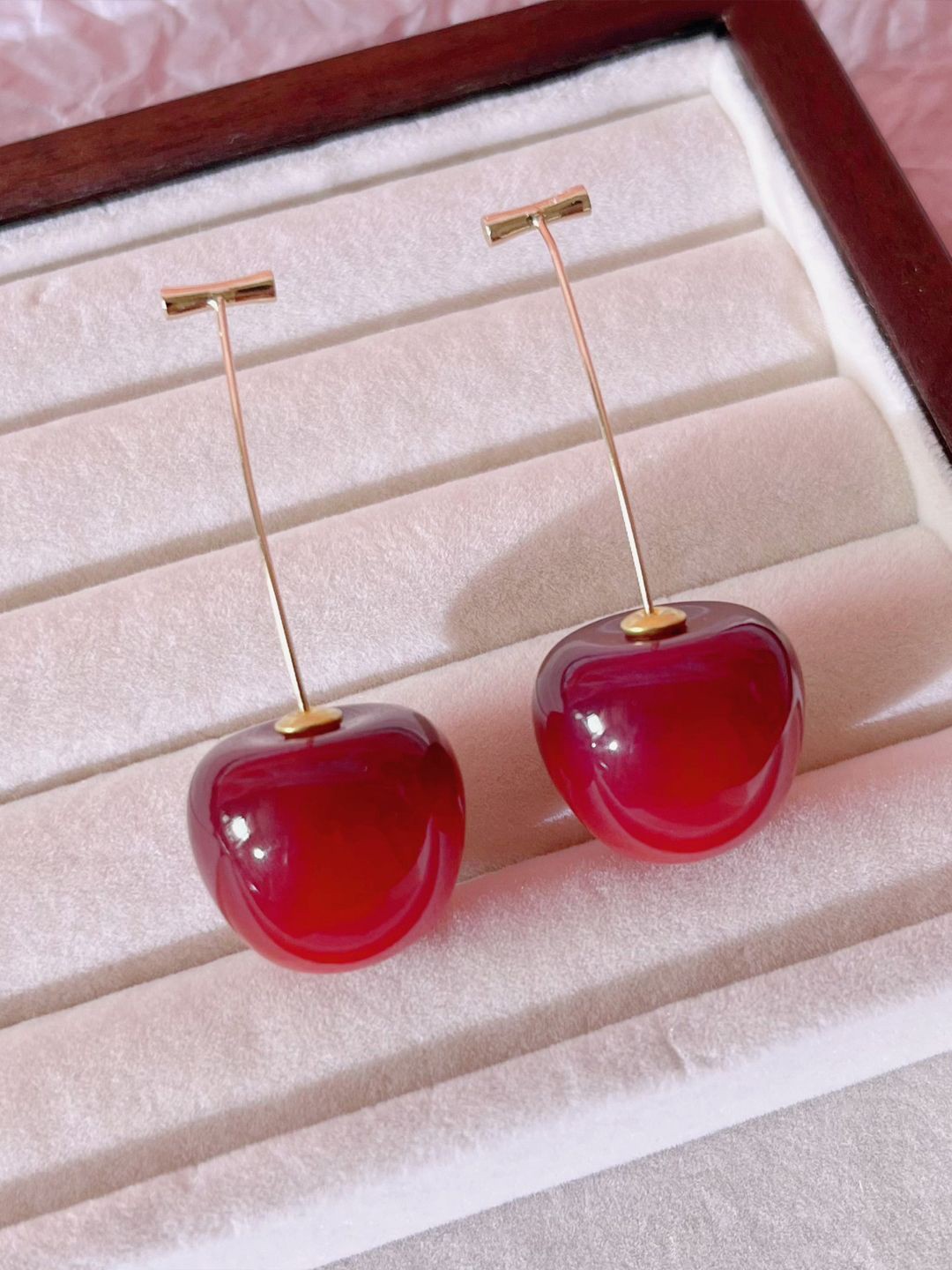 

BEYTER Sterling Silver Contemporary Cherry Fruit Jacket Drop Earrings, Red