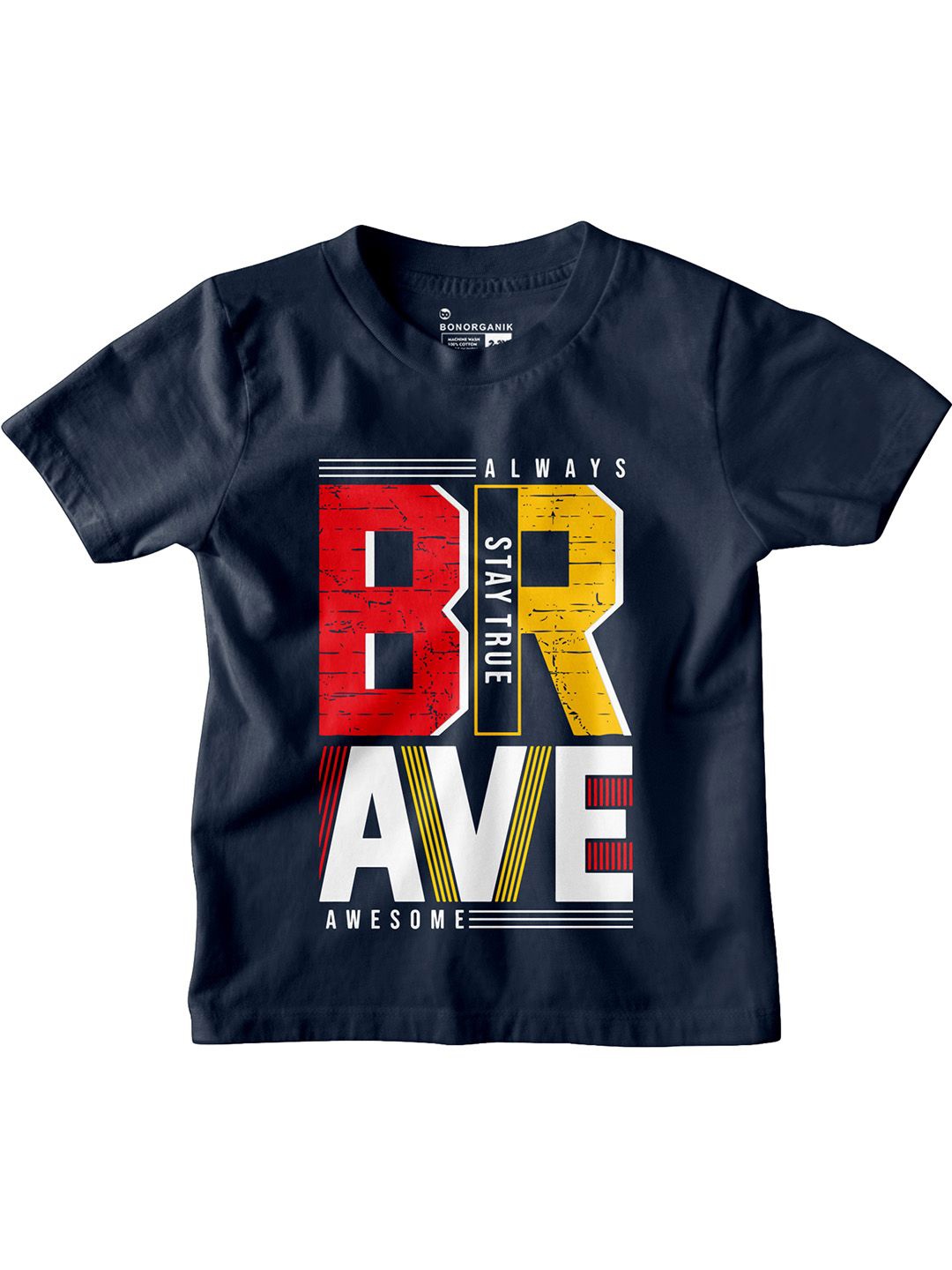 

BonOrganik Boys Typography Printed Round Neck Cotton T-shirt, Navy blue