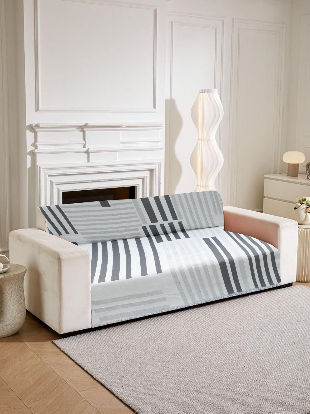 

HomeCloud Grey & White Striped 4 Seater Reversible Sofa Cover