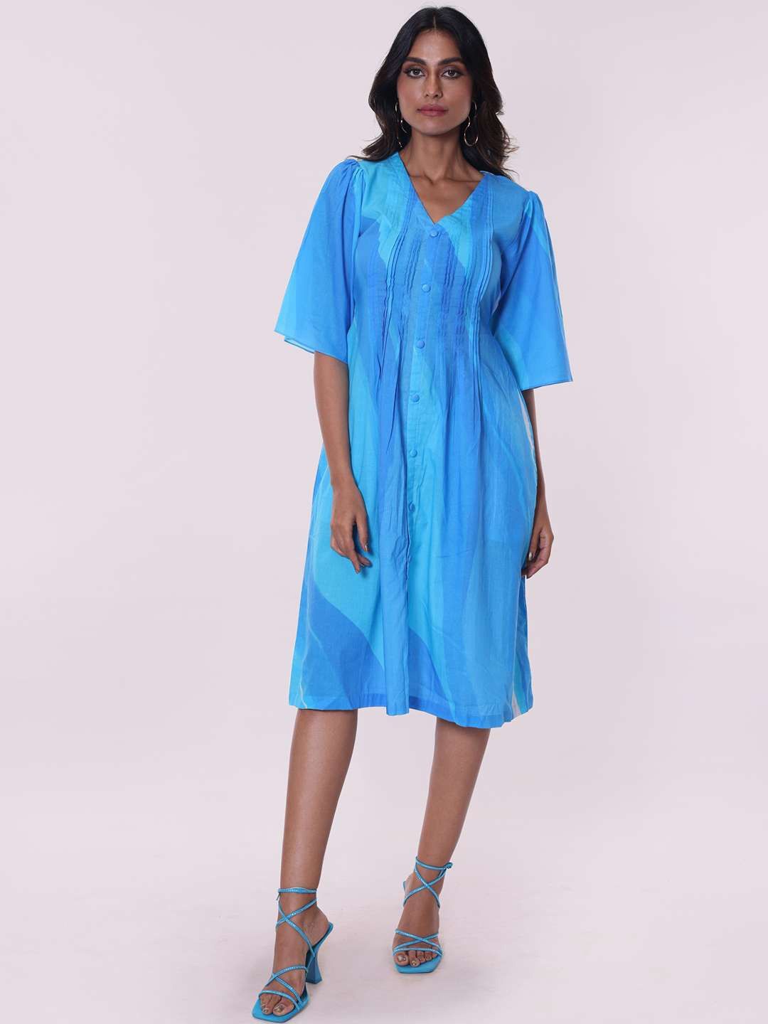 

POPPI Women Ocean Printed Loose Fit Dress, Blue