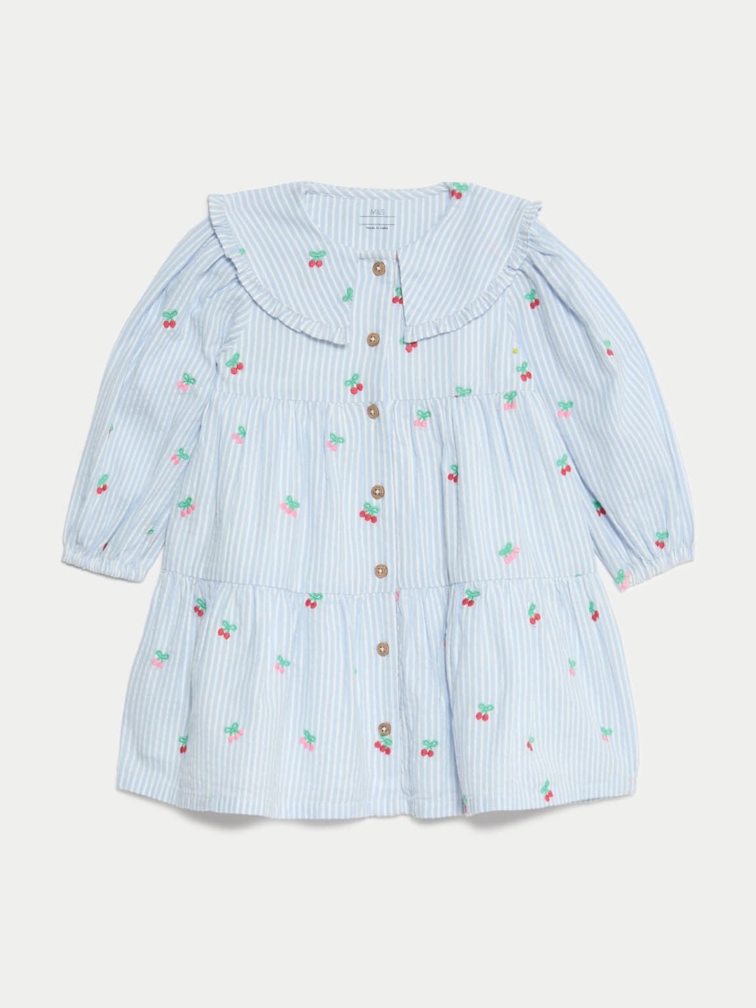 

Marks & Spencer Girls Printed Peter Pan Collar Tiered Pure Cotton Shirt Dress, Blue