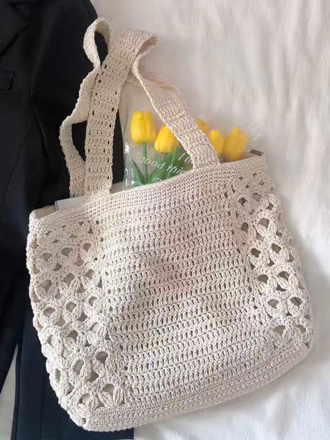 

StyleCast Women Textured Shopper Cotton Tote Bag, Off white