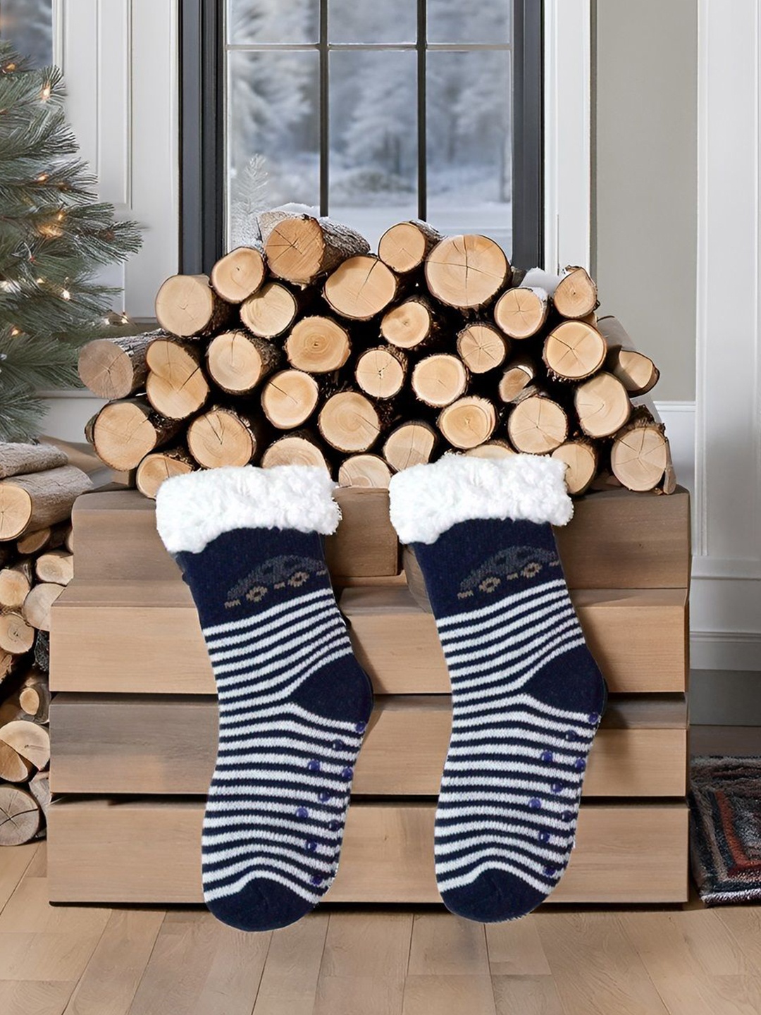 

Butterthief Kids Patterned Calf Length Socks, Navy blue