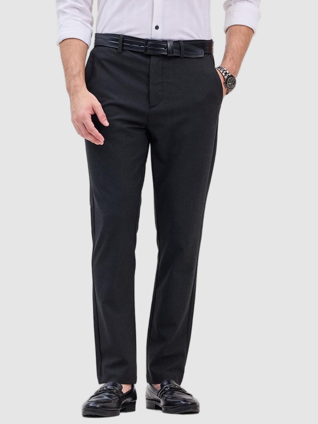 

Snitch Men Smart Slim Fit Mid-Rise Formal Trouser, Black