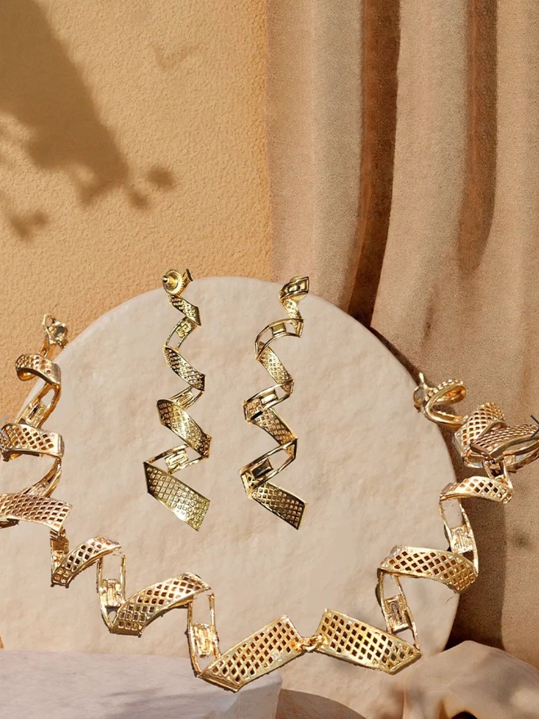 

GAURISH BESPOKE JEWELLERY Contemporary Shaped Necklace And Earrings, Gold