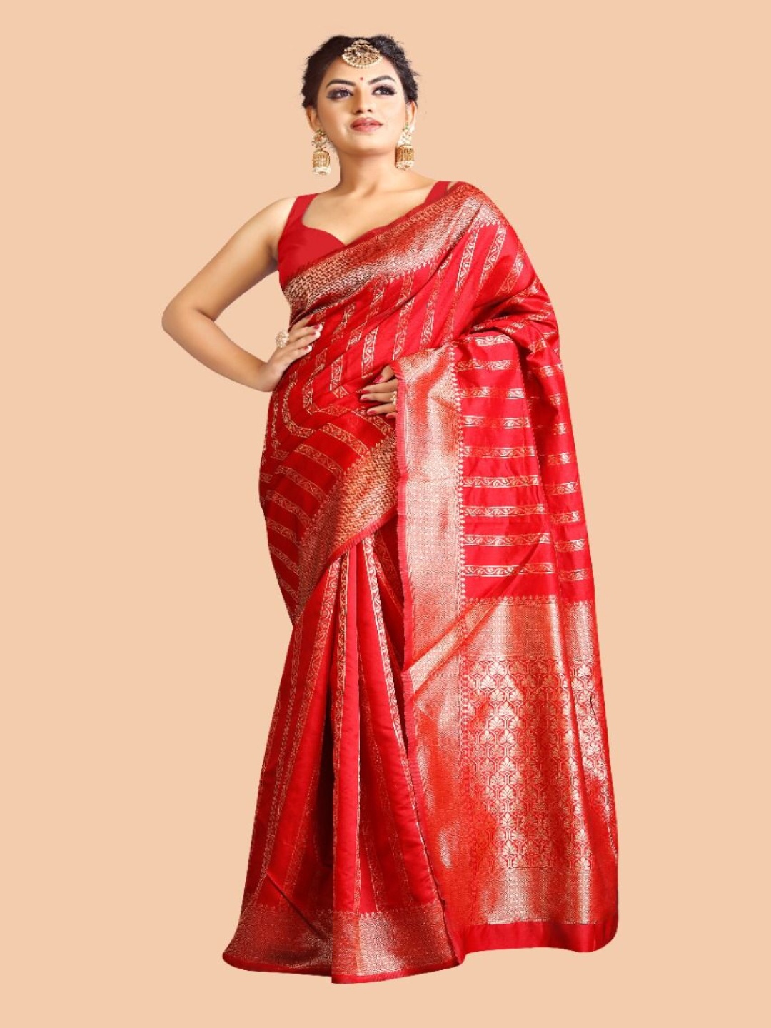 

Manu Designer Ethnic Motifs Woven Design Zari Saree, Red