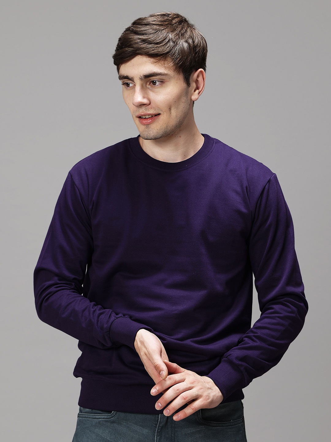 

GREEN AGE Men Round Neck Pure Cotton Sweatshirt, Purple