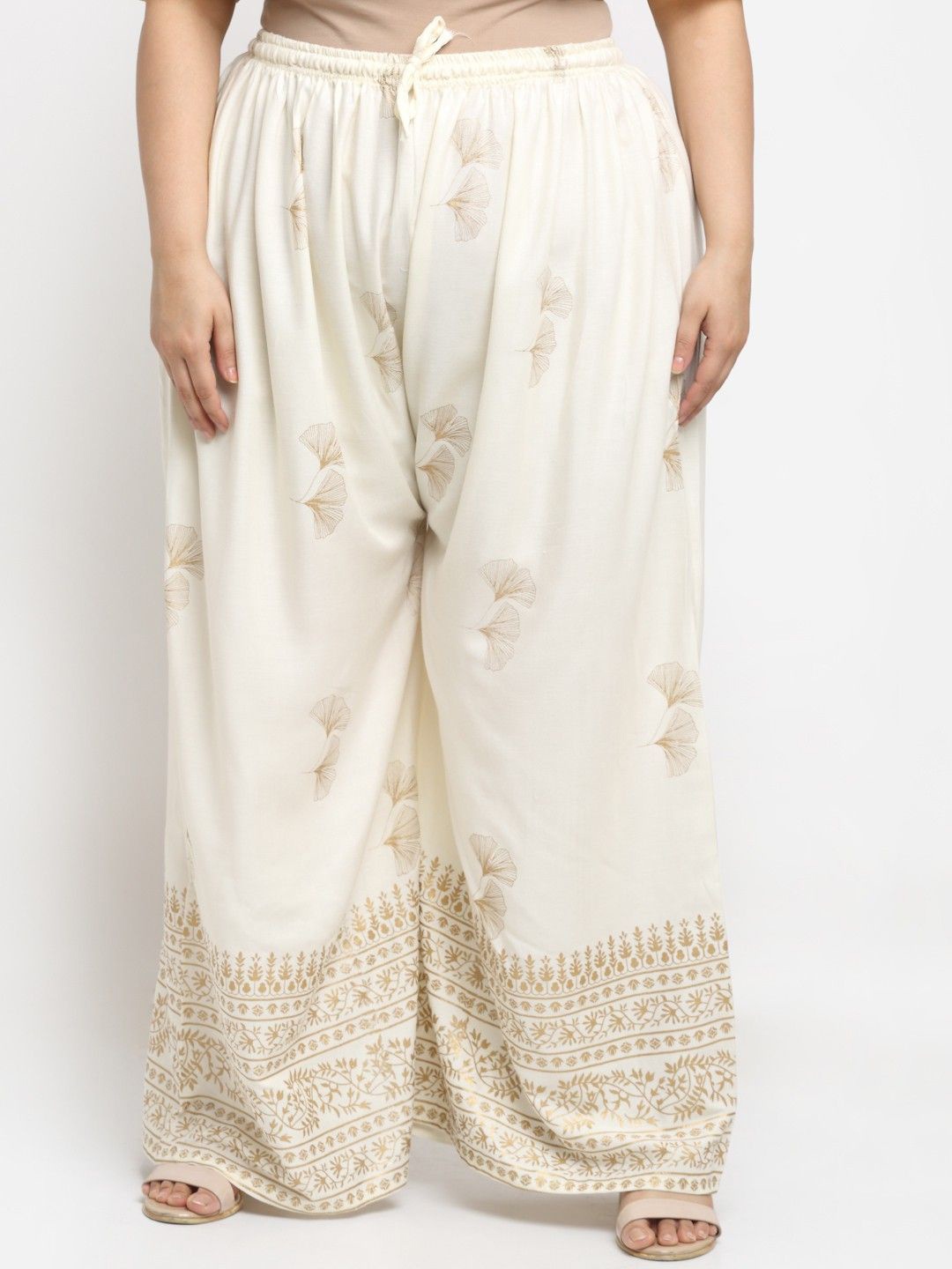 

STYLE PREZONE Women Embroidered Relaxed Pleated Trousers, Off white