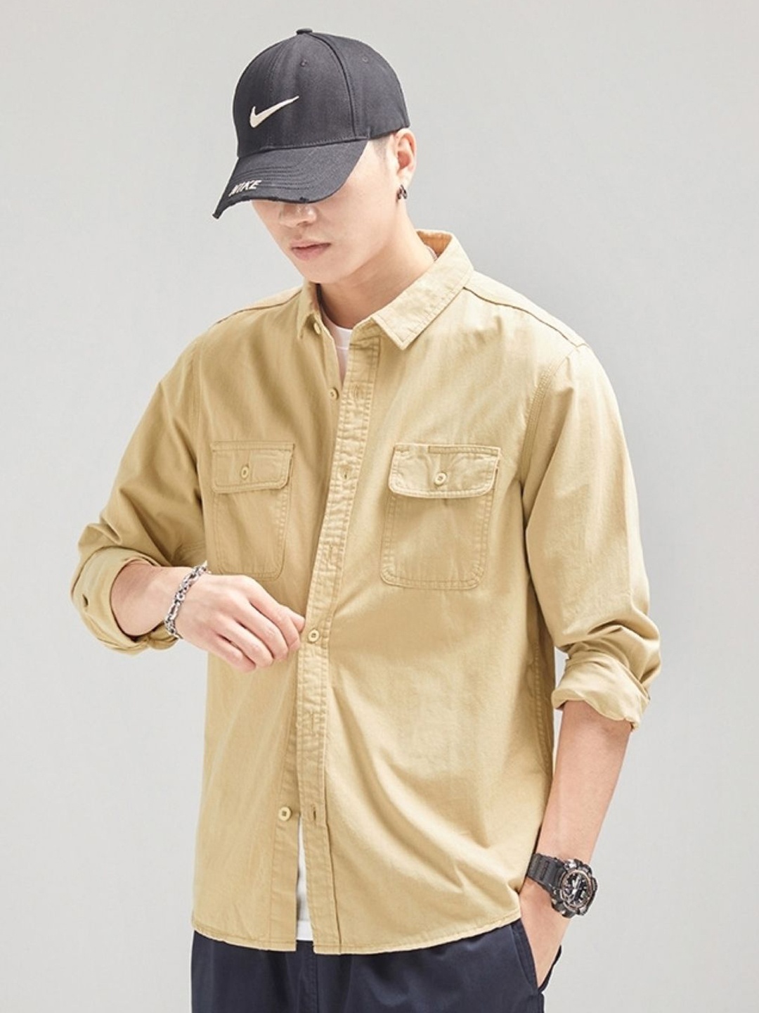 

StyleCast Men Standard Fit Spread Collar Solid Cotton Casual Shirt, Cream