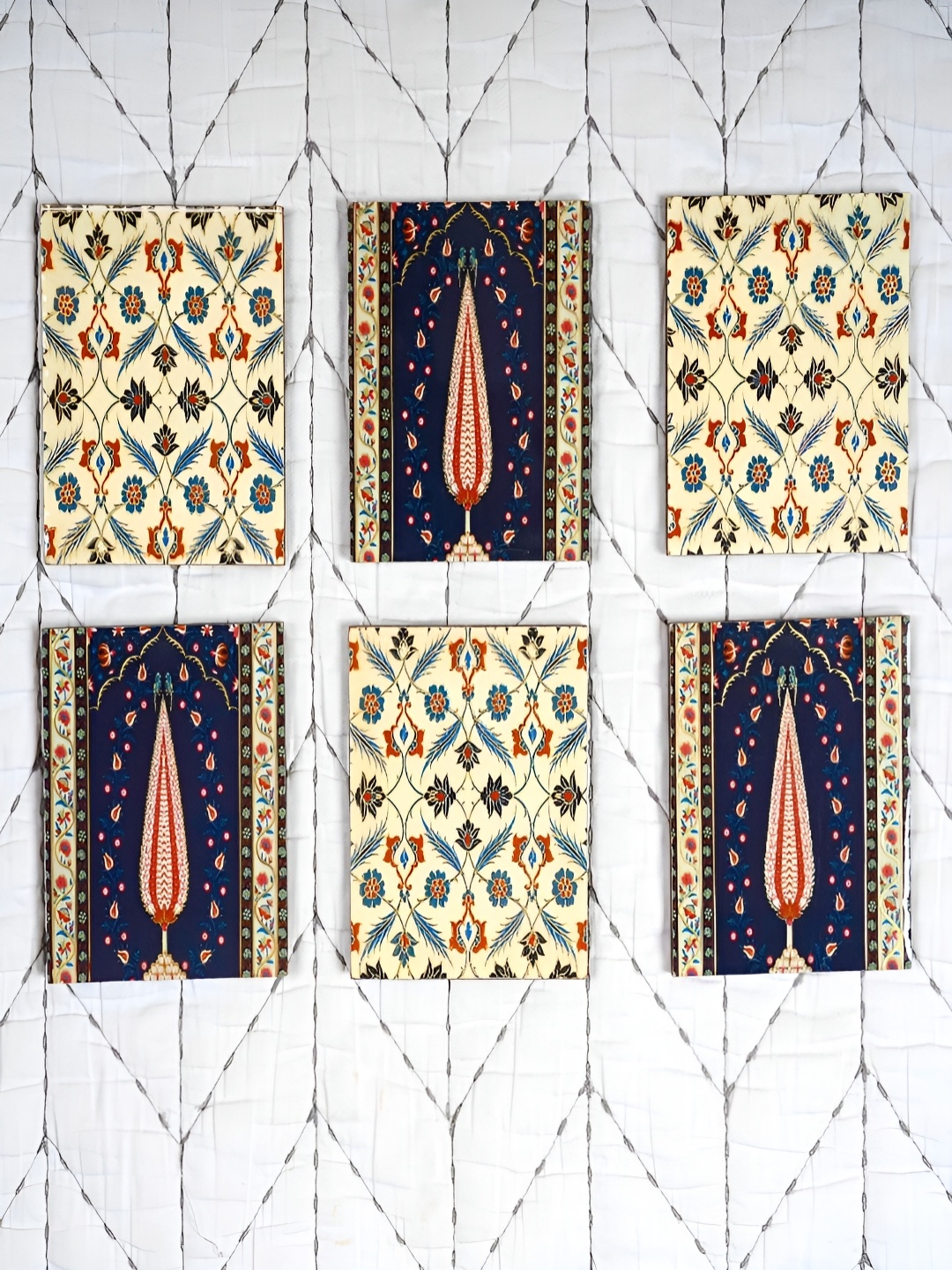 

homewards Navy Blue 6 Pieces Ethnic Motifs Printed Wooden Rectangle Shaped Coasters