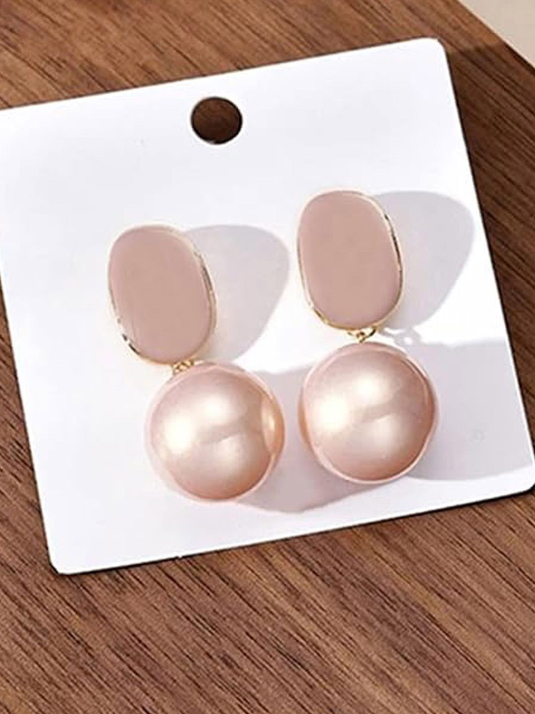 

BEYTER Sterling Silver Pearls Studded Geometric Shaped Drop Earrings, Peach