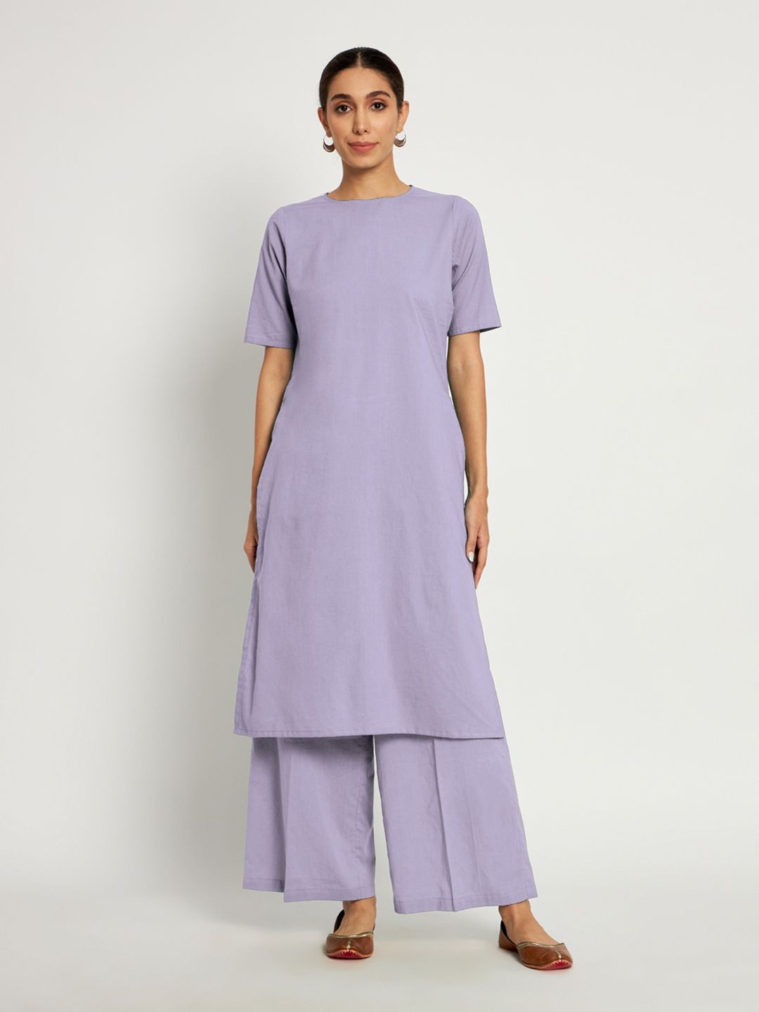 

Thevasa Round Neck Pure Cotton Straight Kurta And Palazzo, Purple
