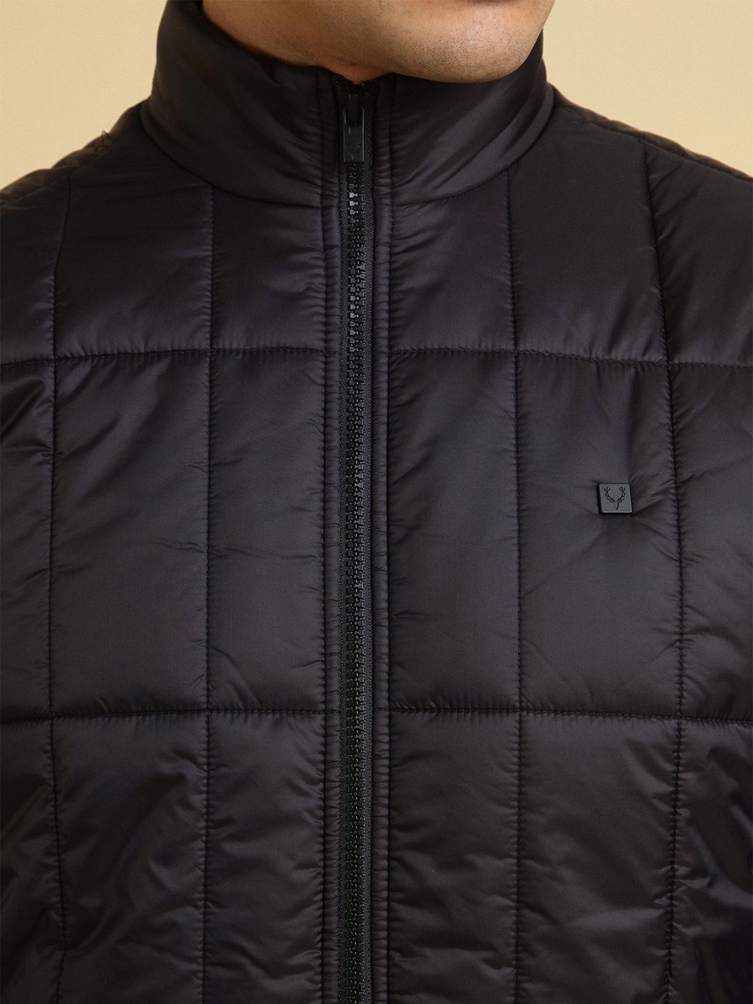 

Allen Solly Men Stand Collar Solid Casual Quilted Jacket, Black