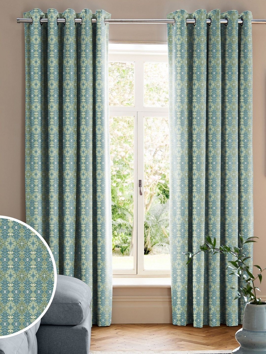 

CASABLEU Anthem Isla Green 2 Pieces Ethnic Motifs Printed Long Door Curtains