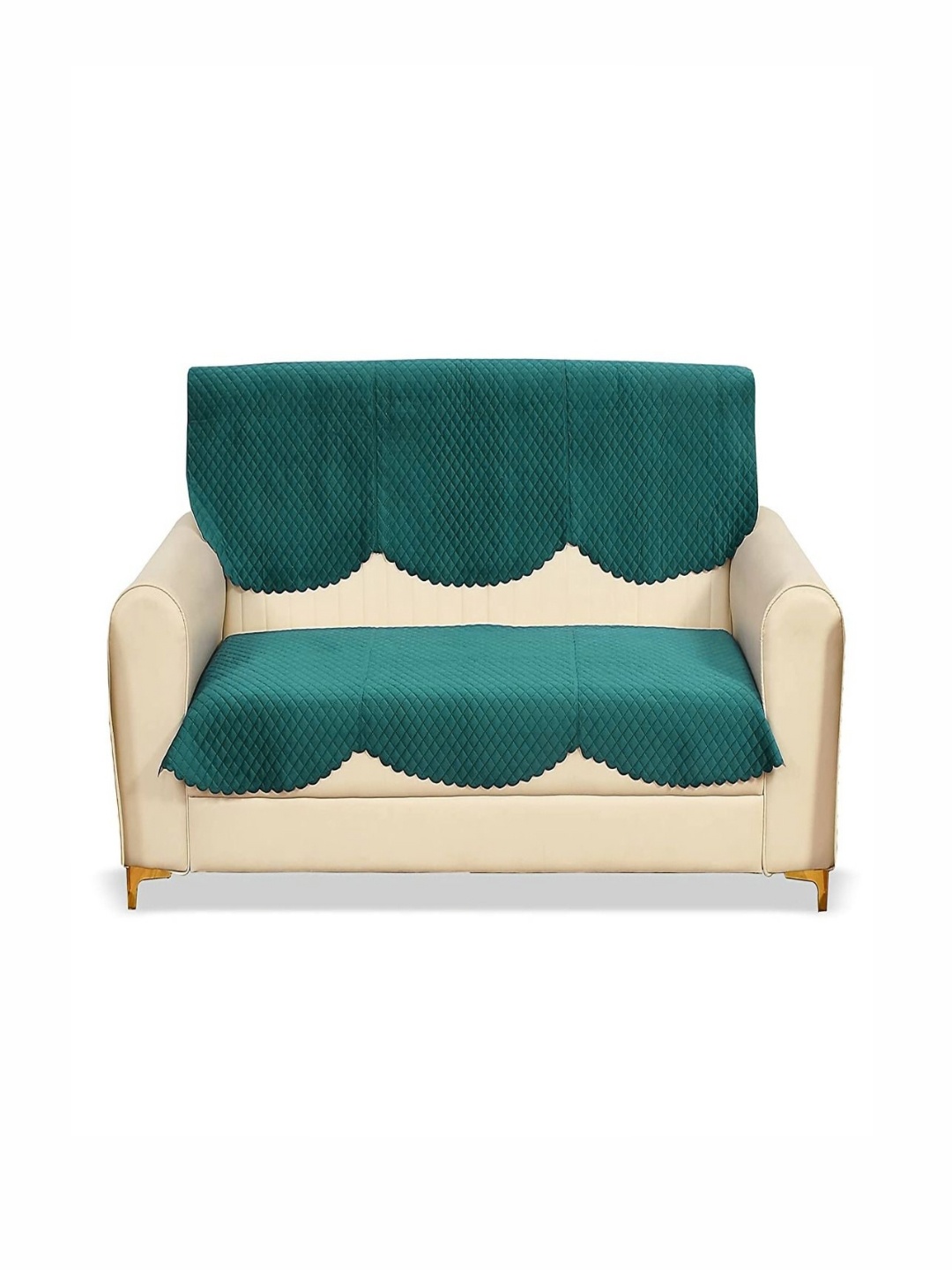 

Fashion Throw Teal 2 Pieces Checked Velvet Sofa Cover