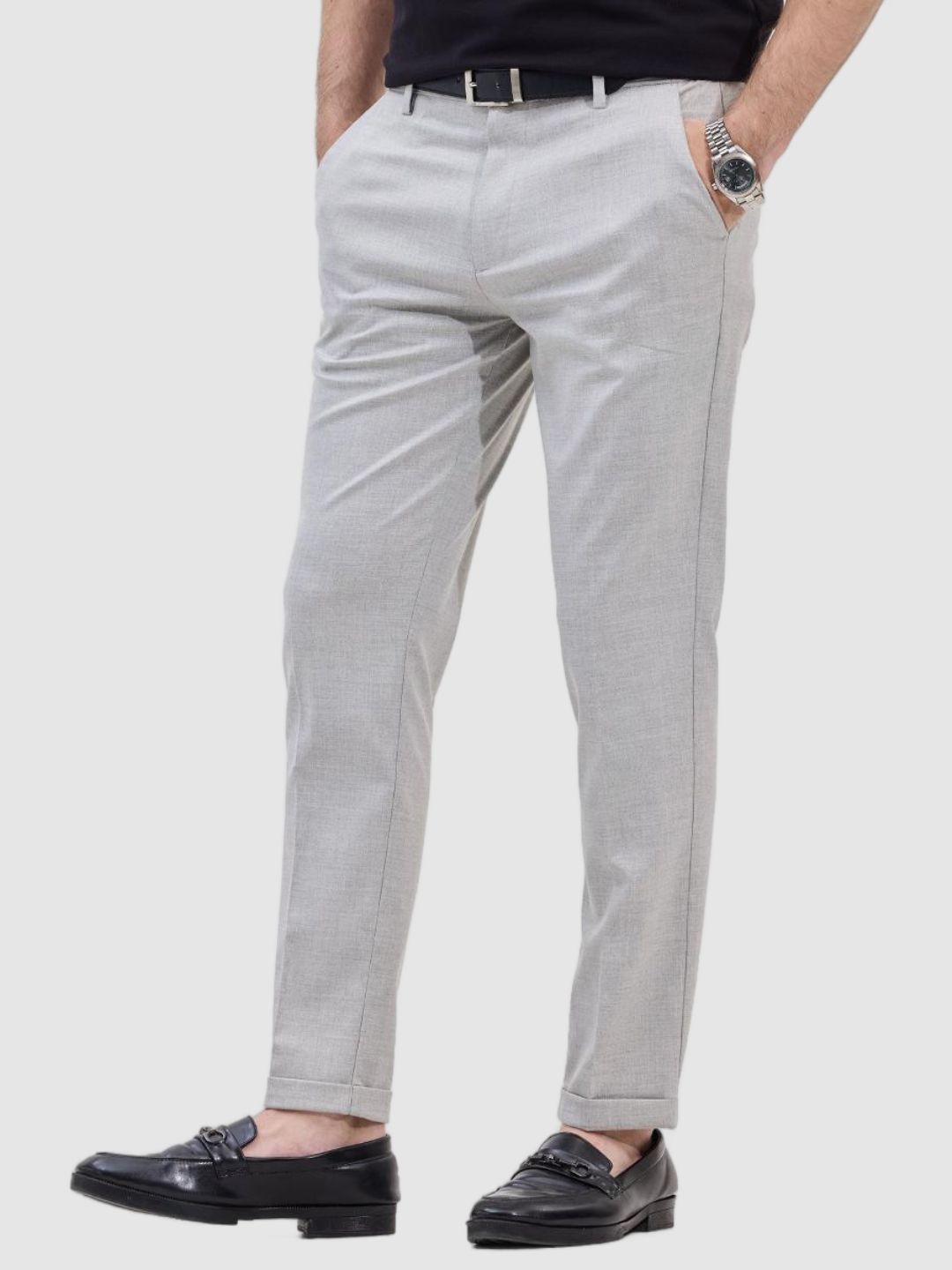 

Snitch Men Smart Slim Fit Trousers, Grey