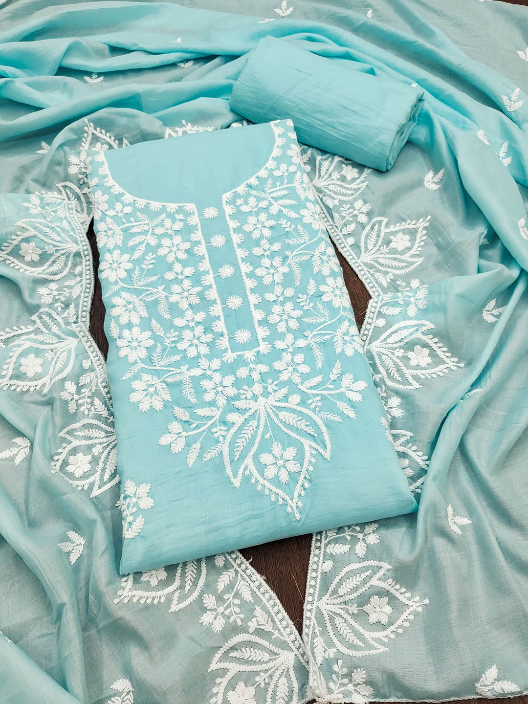 

SHADOW & SAINING Embroidered Pure Cotton Unstitched Dress Material, Teal