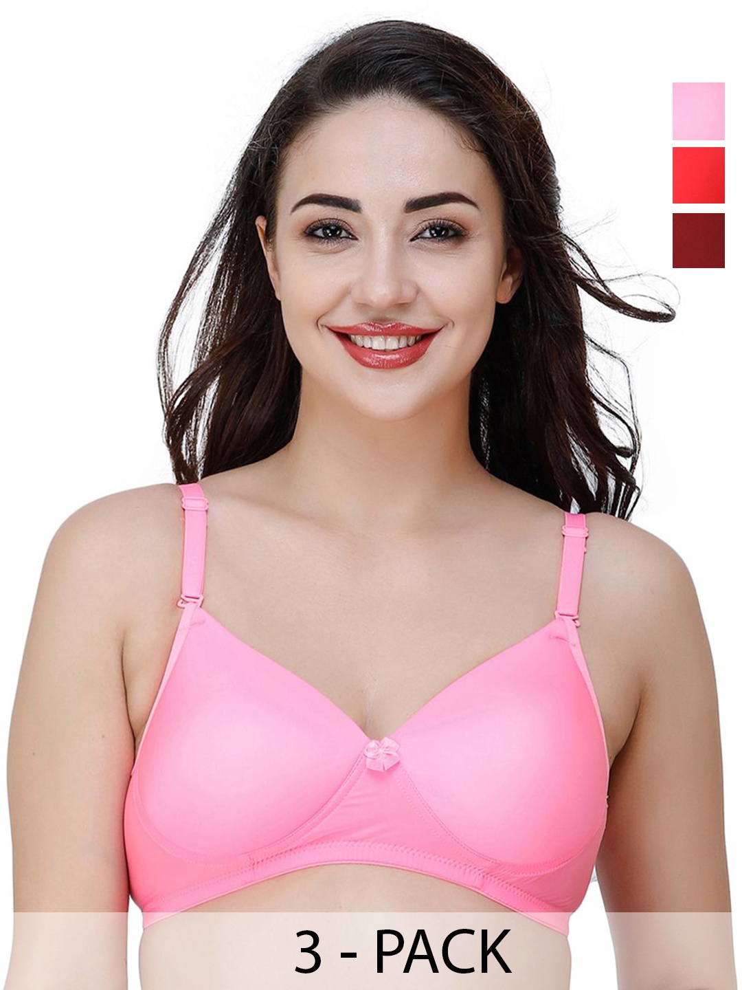 

College Girl Pack Of 3 Full Coverage Lightly Padded Seamless T-shirt Bra, Pink