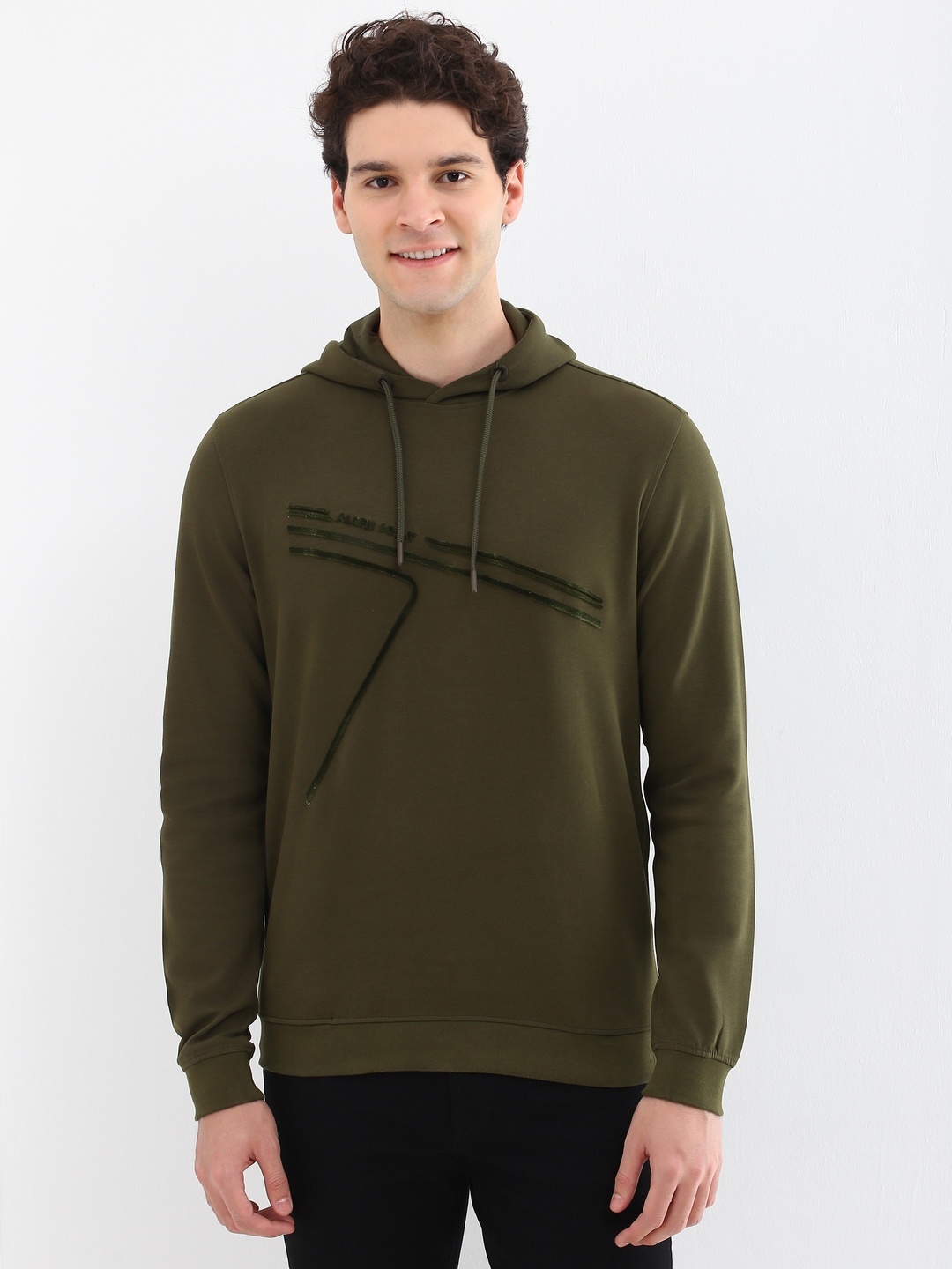 

Allen Solly Men Printed Hooded Pullover Cotton Sweatshirt, Olive