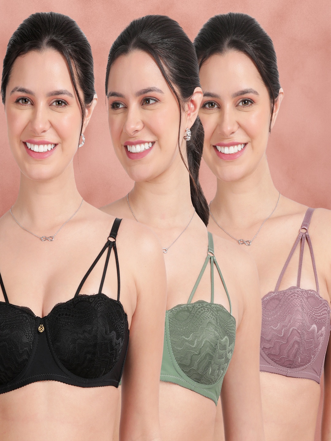 

Susie Women Pack of 3 Anti Odour Medium Coverage Lightly Padded Balconette Bra, Black