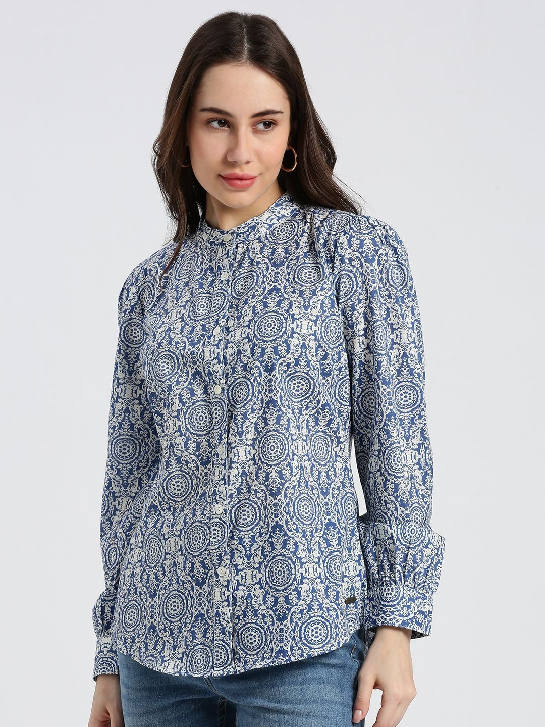 

Grit and Flair Women Comfort Floral Opaque Printed Casual Shirt, Blue