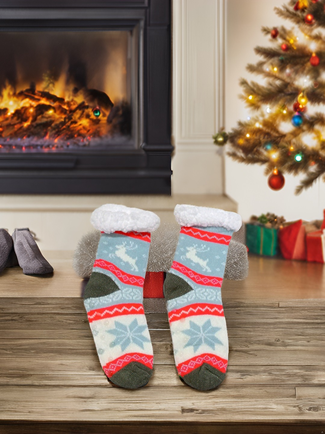 

Butterthief Kids Patterned Calf Length Socks, Grey