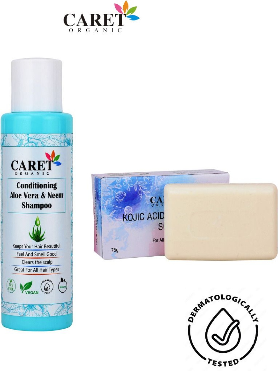 

CARET ORGANIC Set Of 2 Aloe Vera & Neem Shampoo 100 ml & Kojic Acid Soap 75 g, Multi