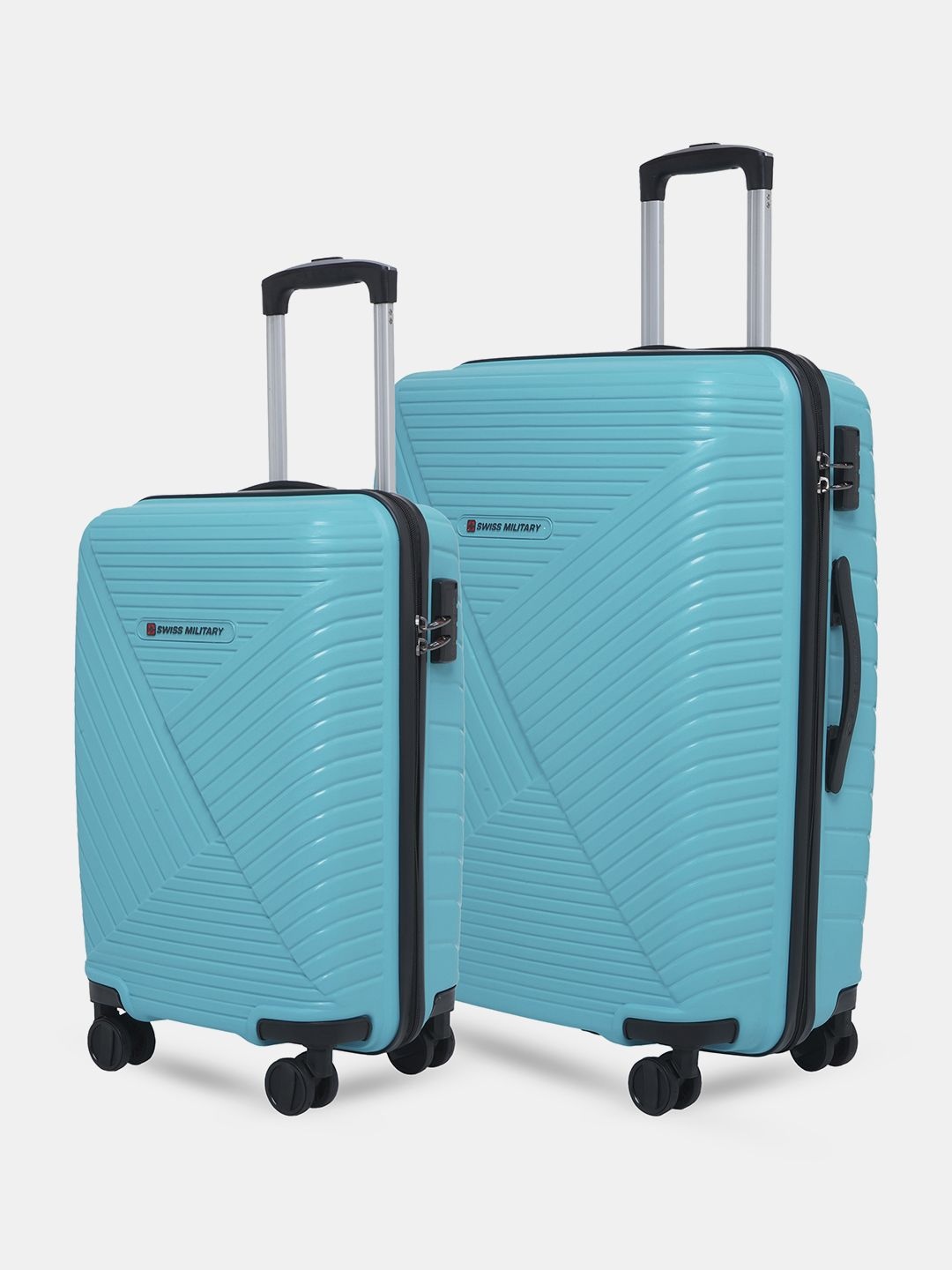 

SWISS MILITARY Textured Zurich Spinner Set Of 2 Hard Sided Medium & Cabin Trolley Bags, Teal