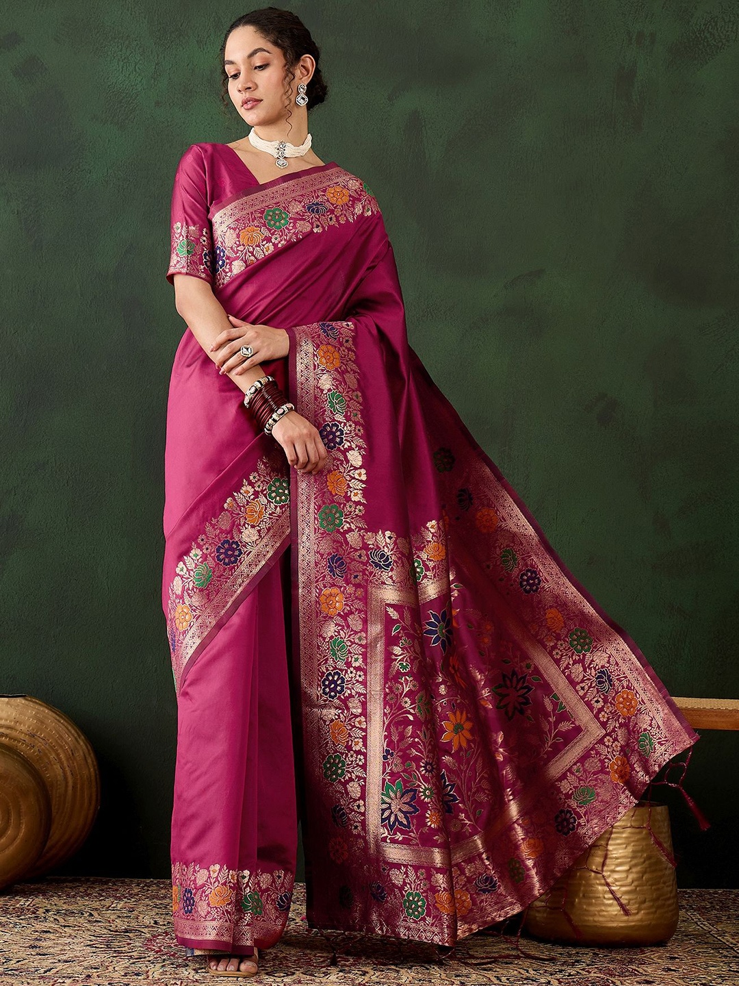 

KALINI Zari Banarasi Saree, Pink