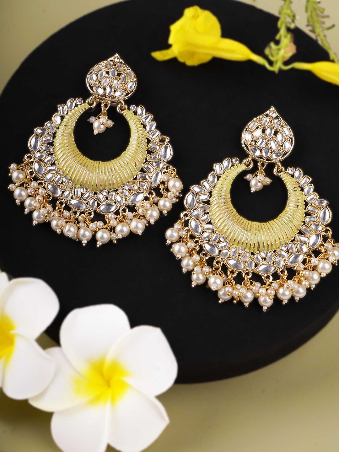

Adwitiya Collection Gold-Plated Artificial Stones Studded Classic Drop Earrings