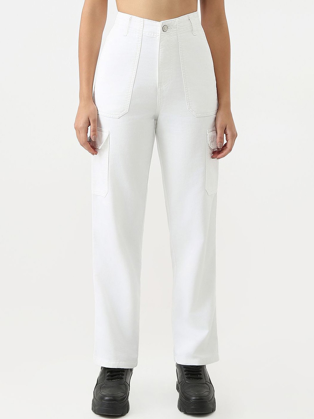

Kraus Jeans Women Loose Fit High-Rise Cargos Trousers, White