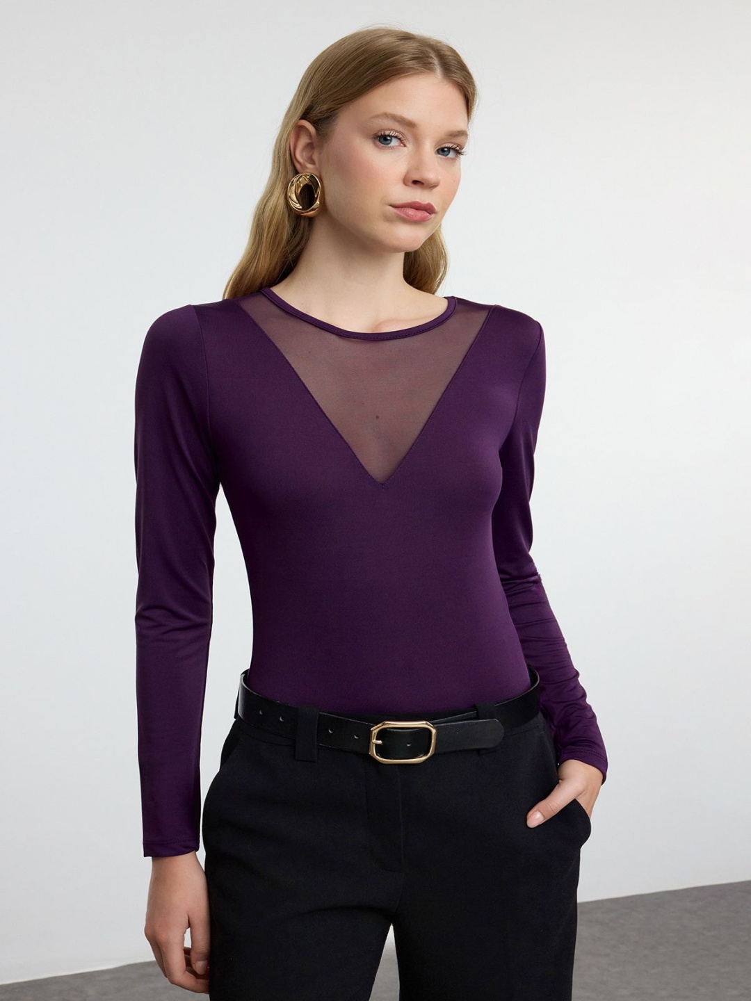 

Trendyol Boat Neck Long Sleeves Bodysuit, Purple