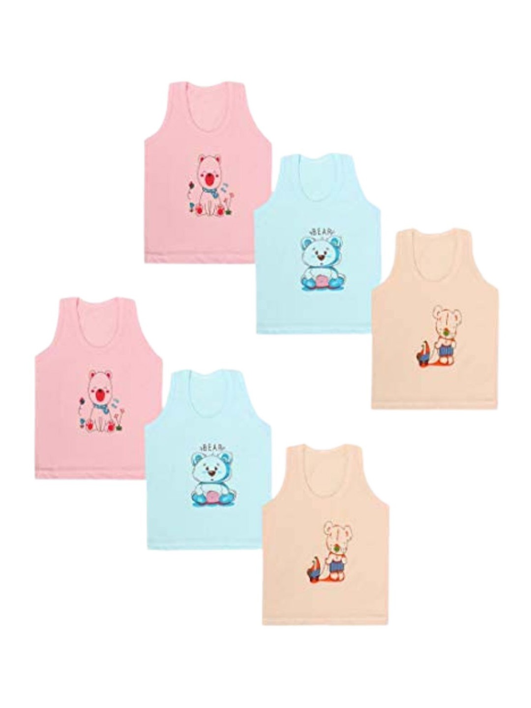 

Superminis Kids Pack of 6 Printed Cotton Innerwear Vests, Pink