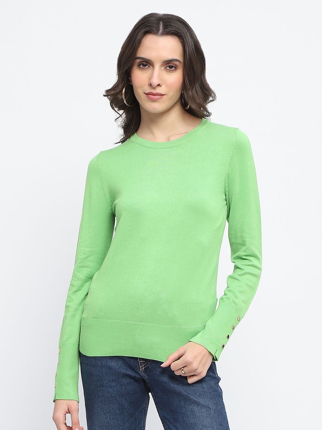 

Madame Women Round Neck Pullover Sweaters, Green
