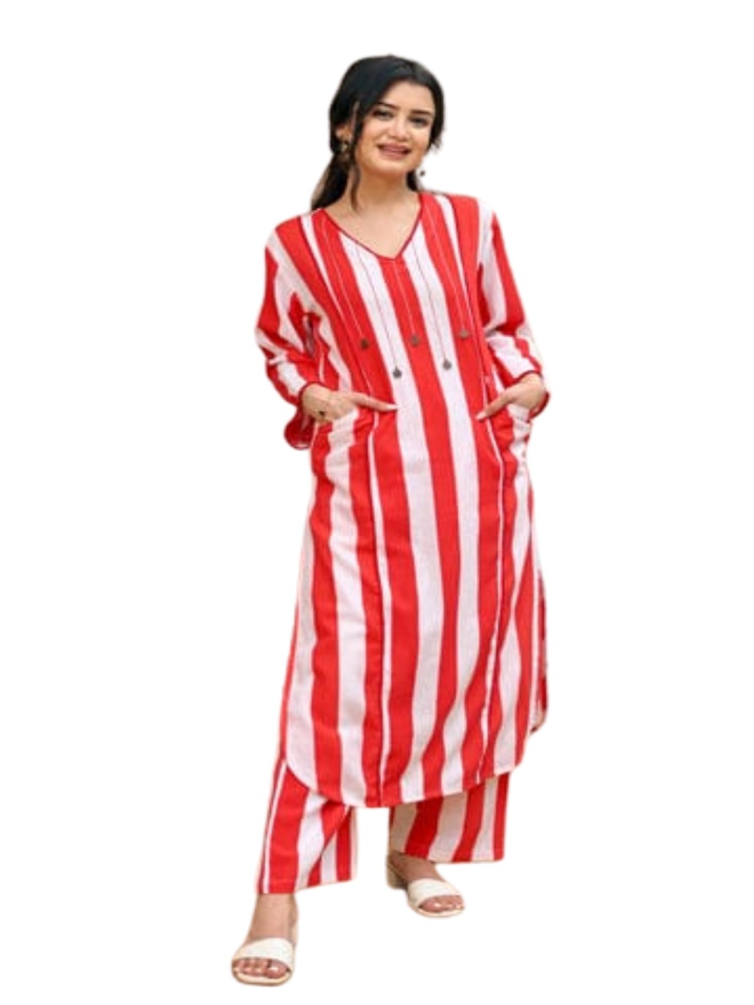 

13-Star Striped Kaftan Maxi Dress, Red