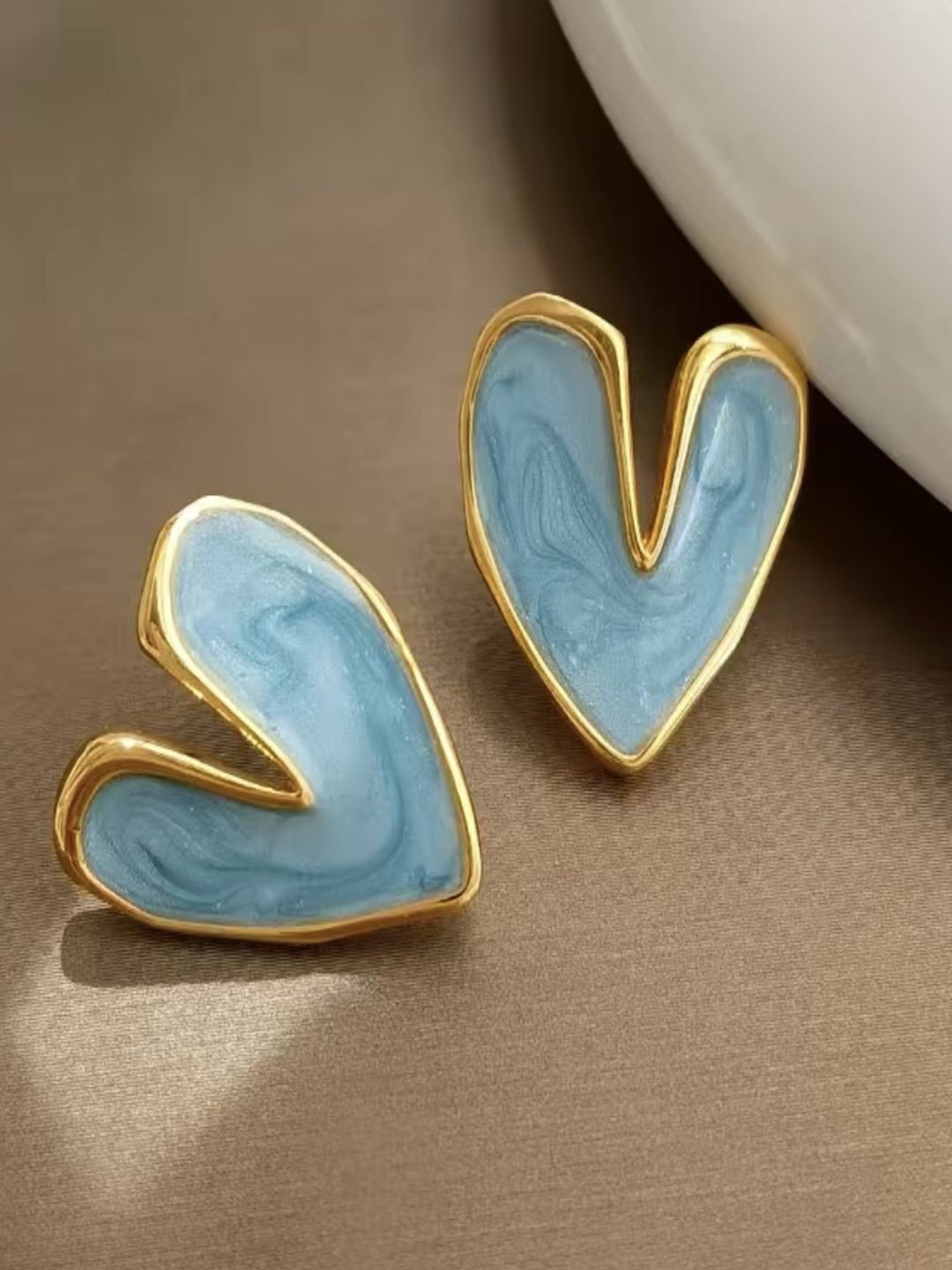 

BEYTER Korean Stainless Steel Heart Shaped Drop Earrings, Blue