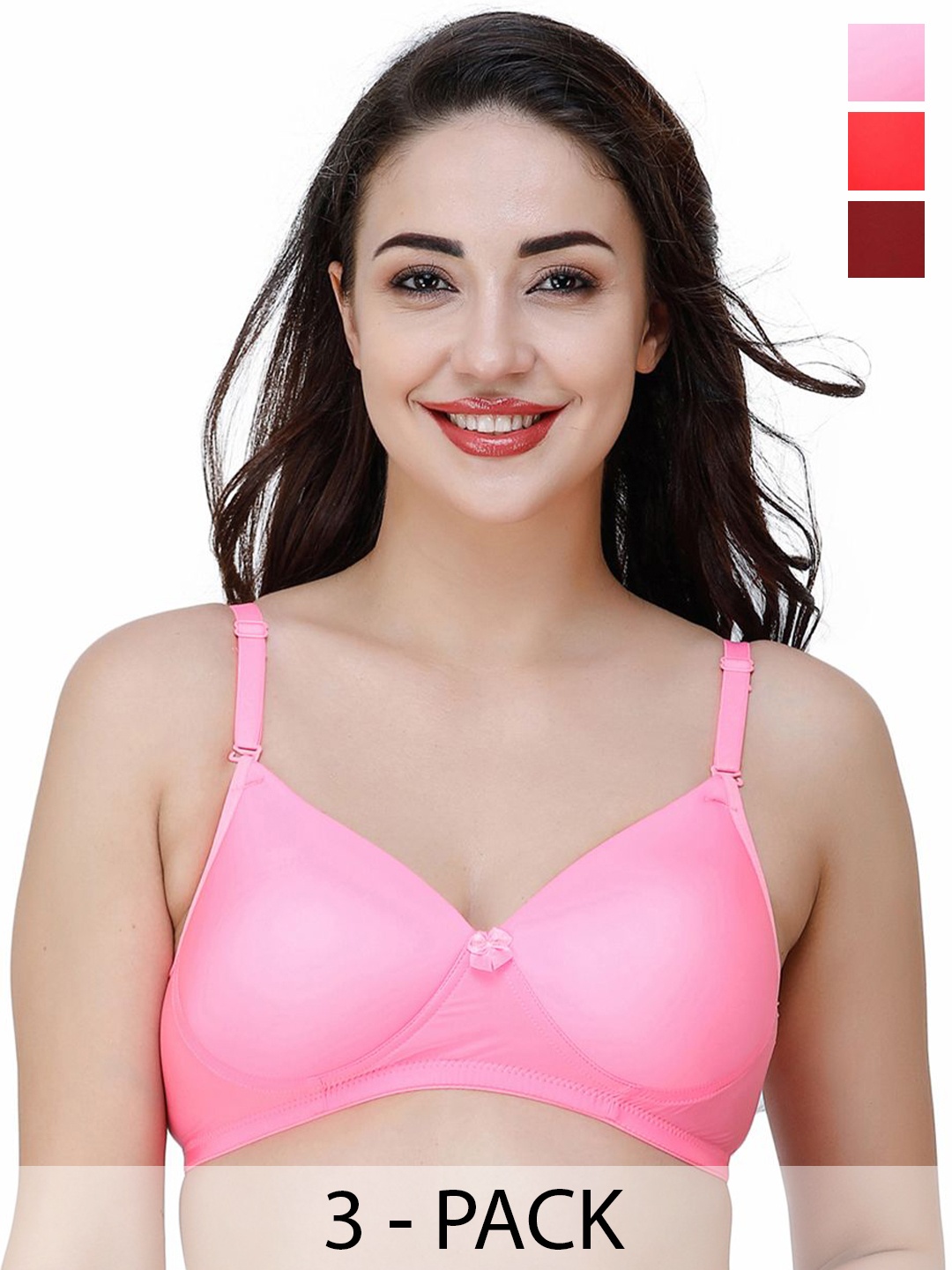 

College Girl Pack Of 3 Full Coverage Lightly Padded T-shirt Bra, Maroon