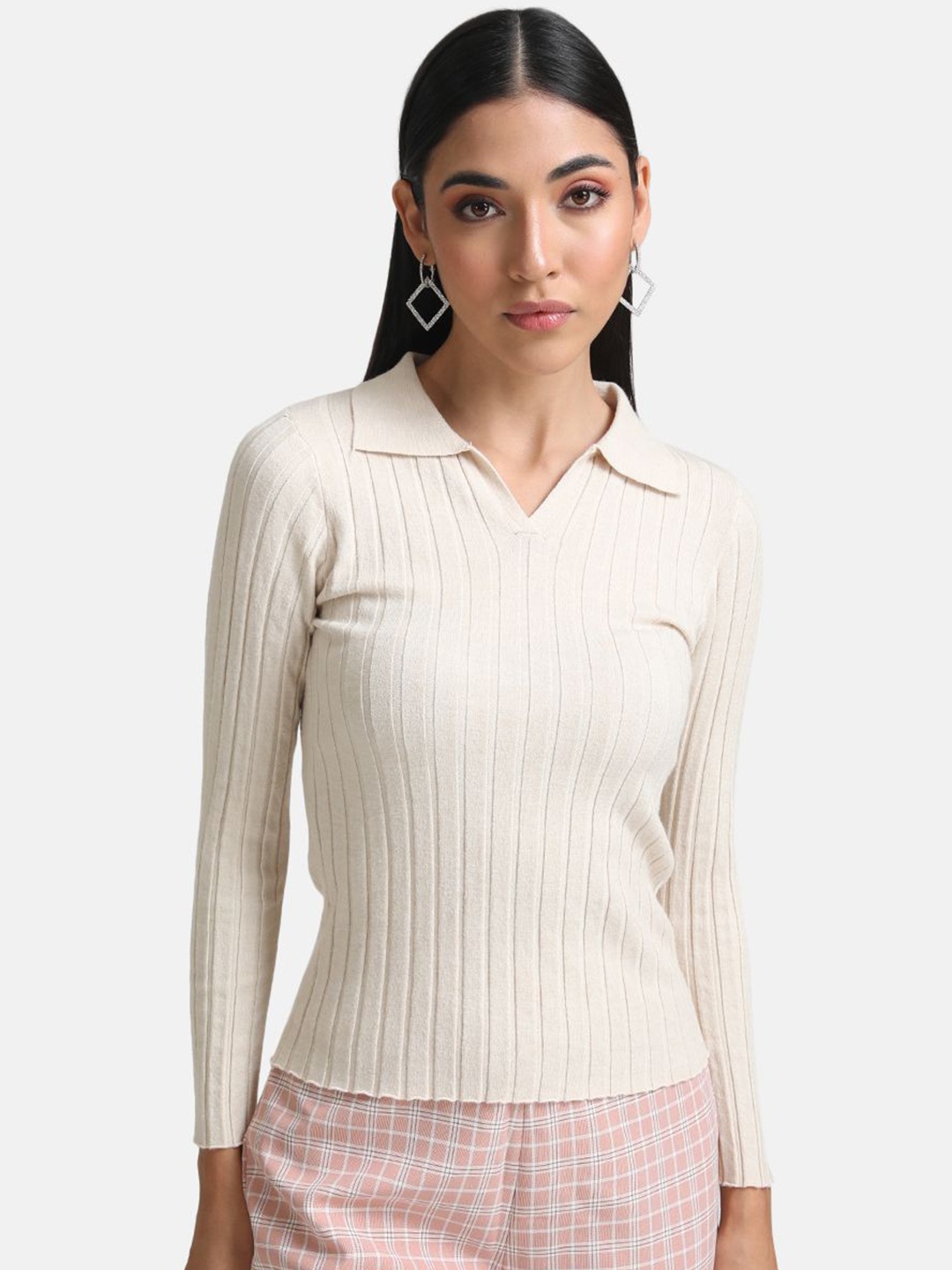 

Kazo Women Pullover With Polo Collar, Beige