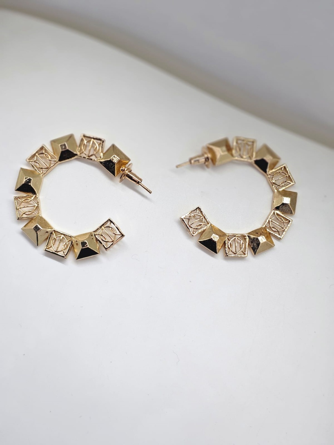

GAURISH BESPOKE JEWELLERY Gold-Plated Zircon Stone Studded Half-Hoop Earrings