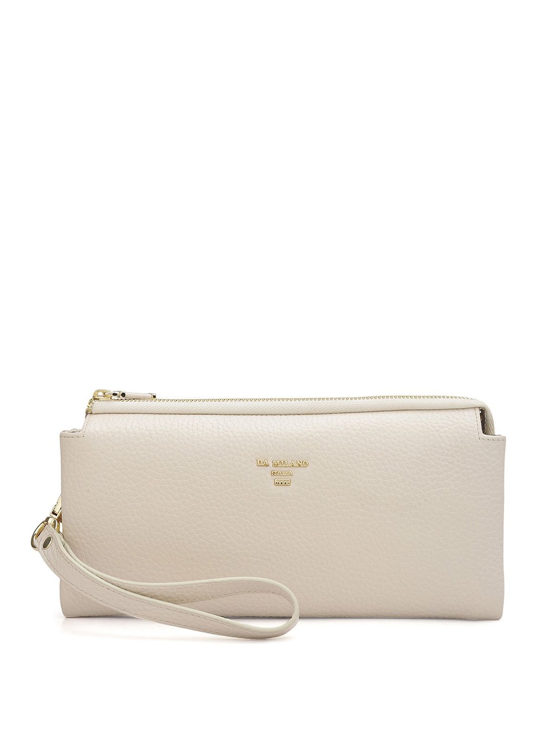 

Da Milano Women Brand Logo Textured Leather Zip Around Wallet, White
