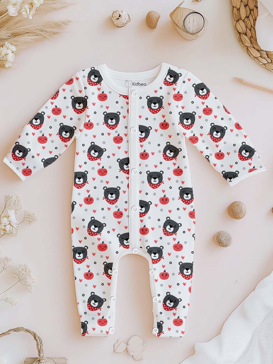 

Kidbea Kids Printed Pure Organic Cotton Romper for Baby, White