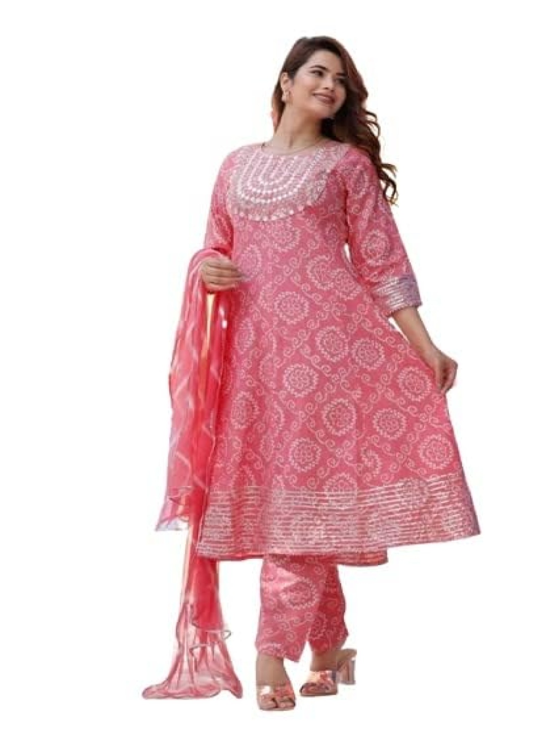 

13-Star Ethnic Motifs Fit & Flare Midi Dress, Peach