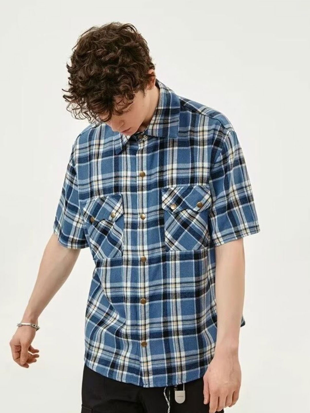 

StyleCast Men Standard Fit Spread Collar Tartan Checked Casual Shirt, Blue