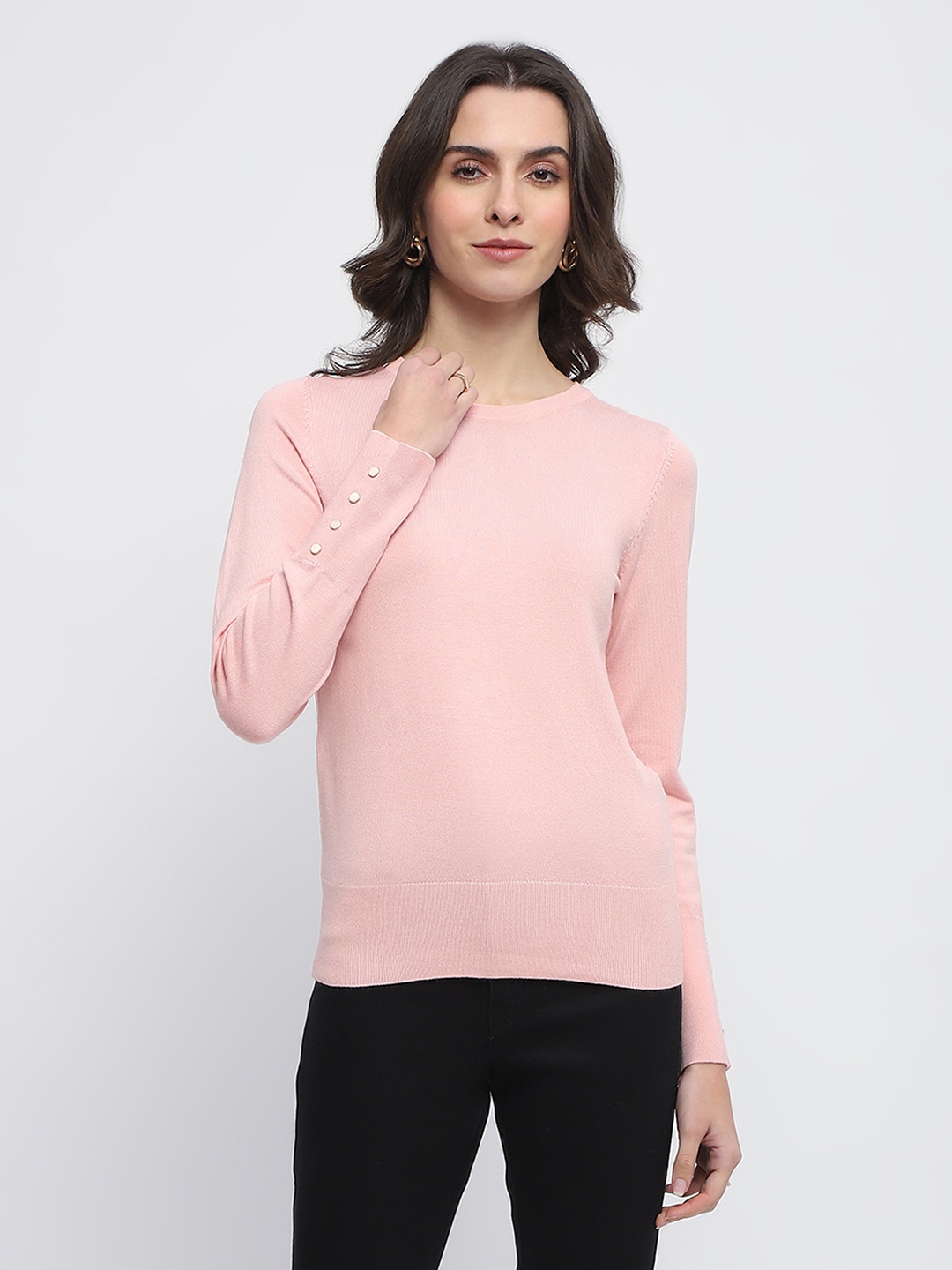 

Madame Women Round Neck Long Sleeves Pullover, Peach