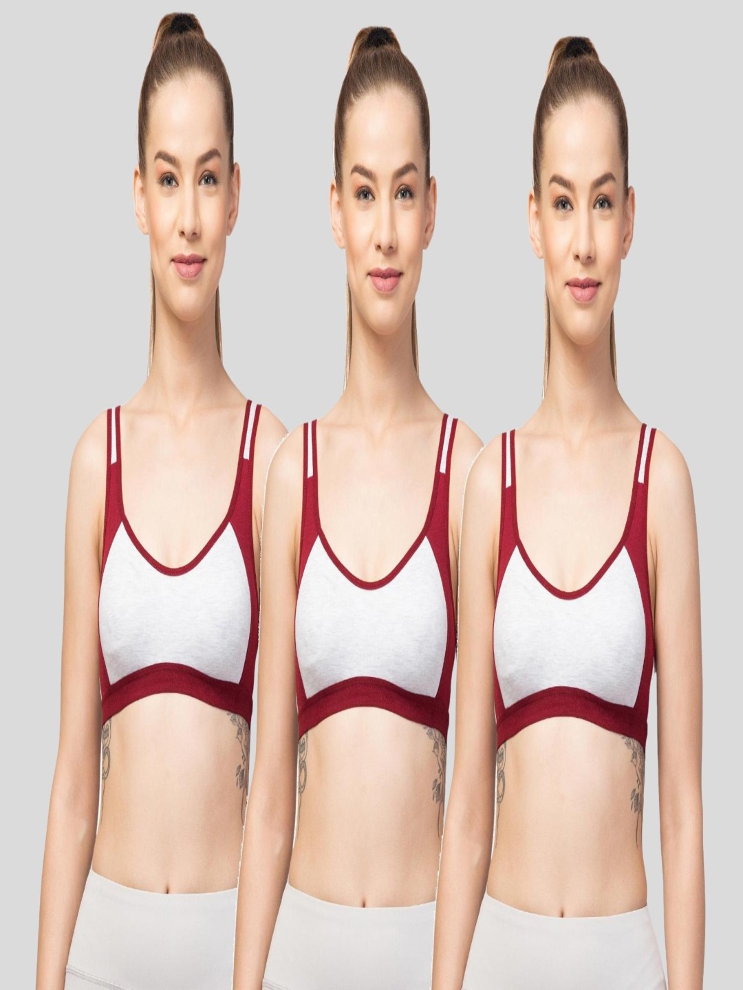 

ULLAS Women Pack of 3 Full Coverage Lightly Padded Cotton Workout Bra, Maroon