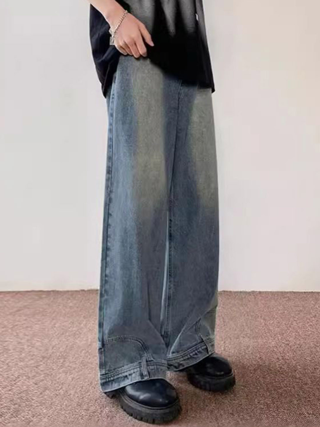 

StyleCast x Revolte Men Wide Leg Light Fade Jeans, Blue