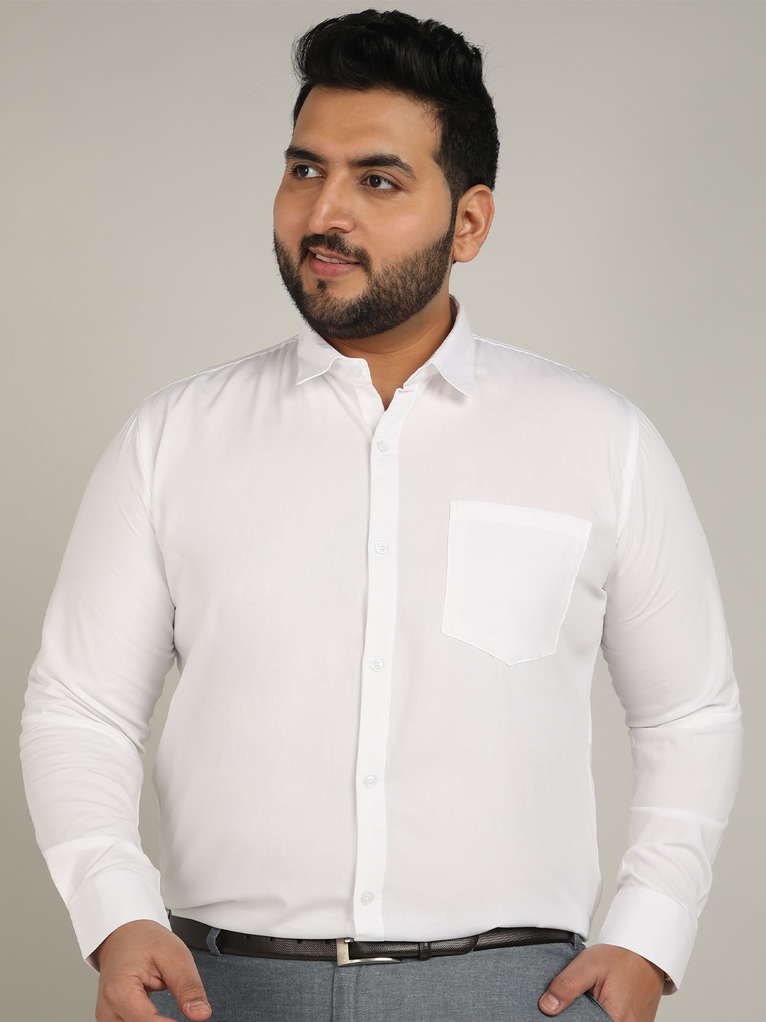 

ADWYN PETER Men Plus Size Classic Fit Spread Collar Solid Cotton Formal Shirt, White