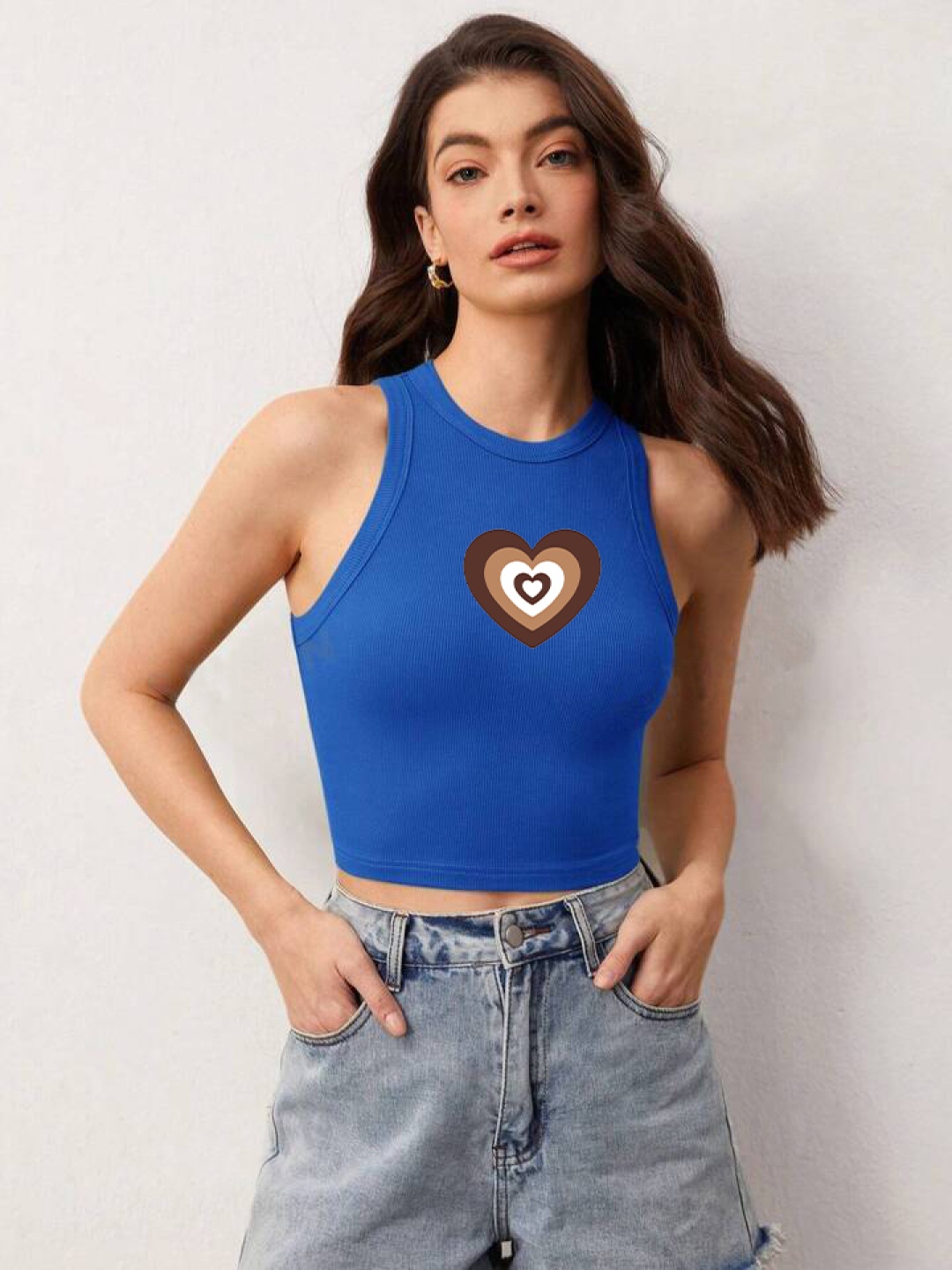 

The Roadster Lifestyle Co Printed Sleeveless Stretchable Crop Top, Blue